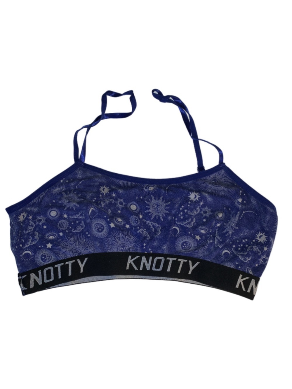 Women's Knotty Celestial Print Bralette One Size Blue White